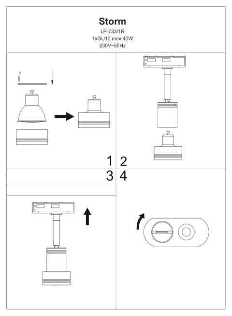 Reflektor do szynoprzewodu Storm czarny 1xGU10