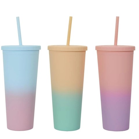 Kubek ze słomką PP żółto-turkusowy