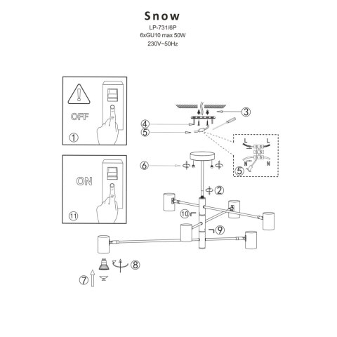 Lampa wisząca Snow 6 złota 6xGU10