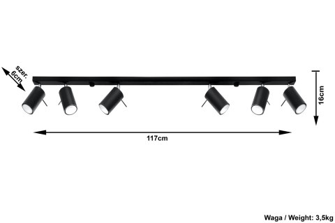 Plafon RING 6L Czarny