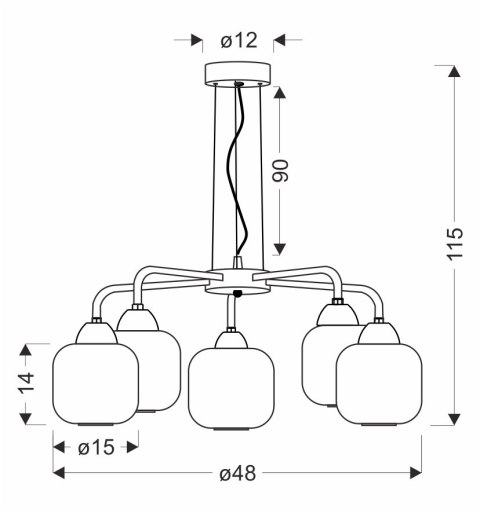 CAMPANA lampa wisząca czarny 5x60W E27 klosz bursztynowy