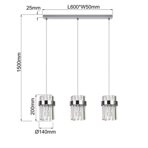 Lampa wisząca Vetro chrom 3xE14