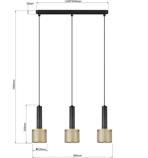 Lampa wisząca Amo czarno-złota 3xE27