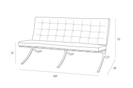 Sofa BA2 2 osobowa, brązowa skóra naturalna ( Rozmiar: uniwersalny )