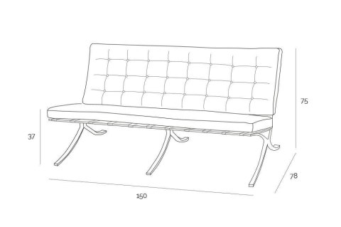 Sofa BA2 2 osobowa, czarna skóra naturalna ( Rozmiar: uniwersalny )