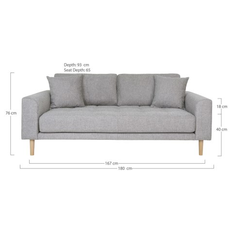 Sofa Lido 2,5 szara jasna/ nogi naturalne ( Rozmiar: uniwersalny )