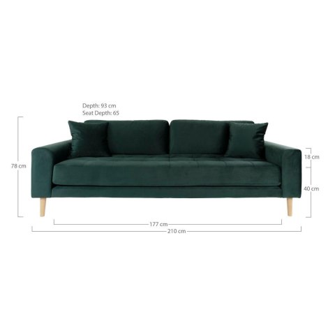 Sofa Lido 3 butelkowa zieleń/ nogi naturalne ( Rozmiar: uniwersalny )