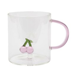Kubek szklany Wiśnie 300 ml z figurką i uchem do kawy ու herbaty ( Rozmiar: uniwersalny )