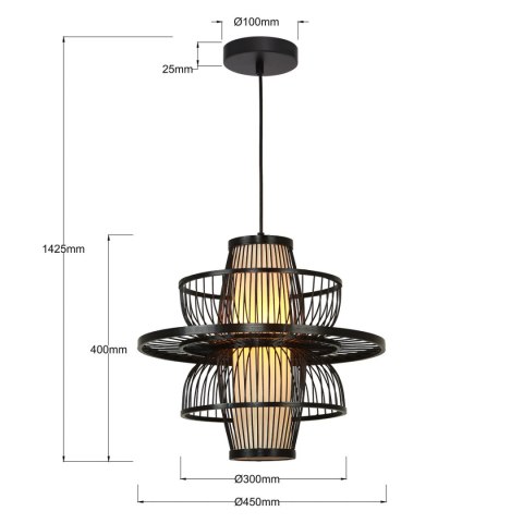Rattanowa lampa wisząca Astra czarna 1xE27