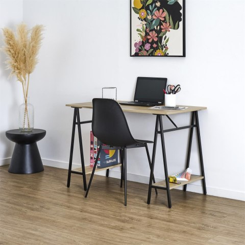 Biurko loft Archi 110x60 z półkami do pracy naturalne czarne ( Rozmiar: uniwersalny )