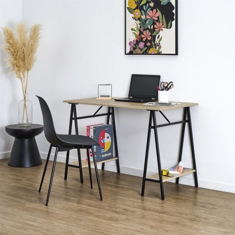 Biurko loft Archi 110x60 z półkami do pracy naturalne czarne ( Rozmiar: uniwersalny )