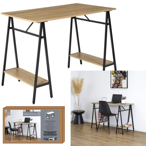 Biurko loft Archi 110x60 z półkami do pracy naturalne czarne ( Rozmiar: uniwersalny )