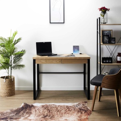 Biurko industrialne Intesi Dolem MDF metal naturalny dąb czarne z szufladą 100x50 cm ( Rozmiar: uniwersalny )