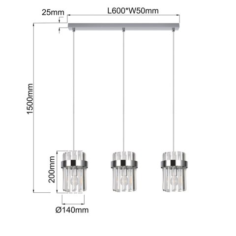 Lampa wisząca Vetro chrom 3xE14