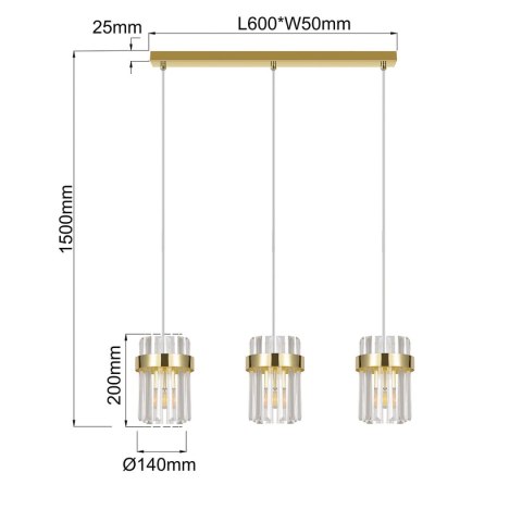 Lampa wisząca złota Vetro nad stół, wyspę