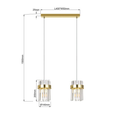 Lampa wisząca złota kryształowa Vetro złota 2xE14