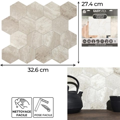 Panel winylowy samoprzylepny na ścianę Easy Stick - heksagon trawertyn ( Rozmiar: uniwersalny )