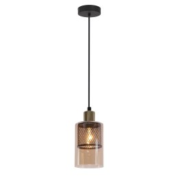 CABI lampa wisząca czarny +złoty 1x40W E14 klosz bursztynowy