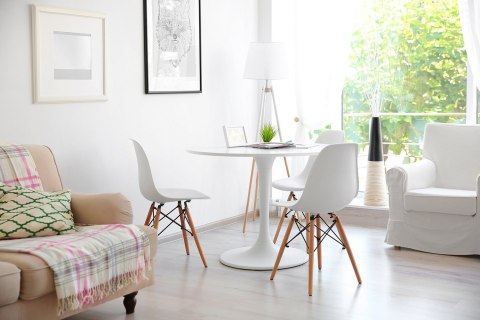Stół okrągły Simplet Skinny White MDF metal biały 60 cm na 1 nodze ( Rozmiar: uniwersalny )
