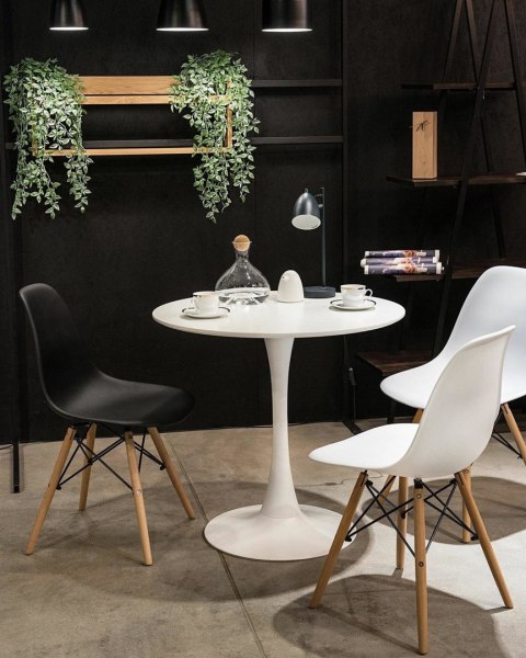 Stół okrągły Simplet Skinny White MDF metal biały 80 cm na 1 nodze ( Rozmiar: uniwersalny )