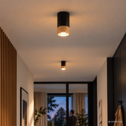 CONTI LAMPA SUFITOWA TUBA 1X15W GU10 5,5/10 CZARNY+DREWNIANY