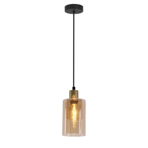DOPPIO lampa wisząca czarny+złoty 1x40W E14 klosz bursztynowy