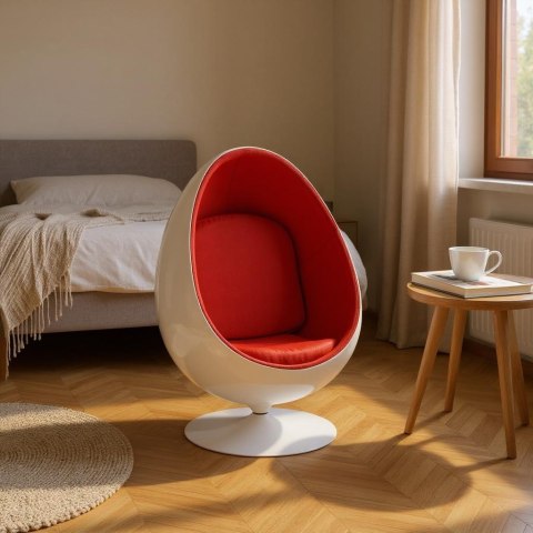 Fotel obrotowy Ovalia Chair D2.DESIGN wełniany biało-czerwony nowoczesny ( Rozmiar: uniwersalny )
