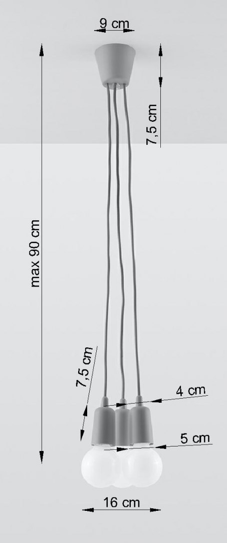 Lampa wisząca DIEGO 3 szara