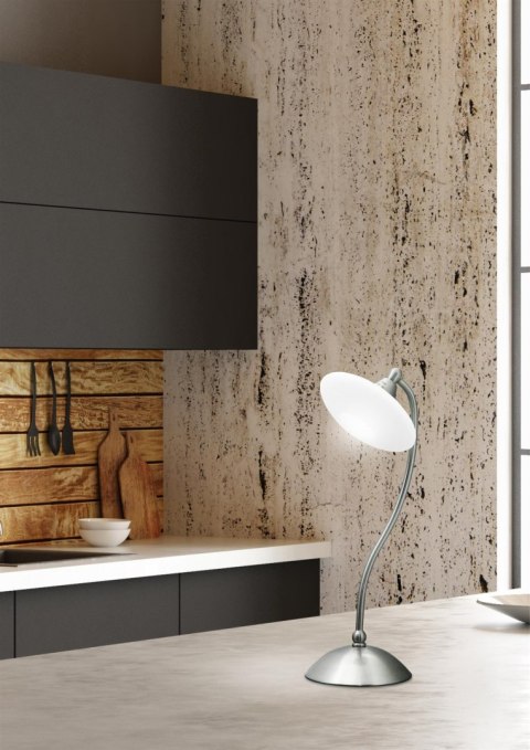 LAMPA STOŁOWA CANDELLUX ELISA 41-06045 G9 SATYNA-NIKIEL+BIAŁE SZKŁO