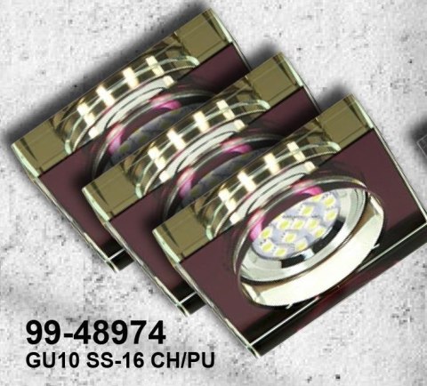 ZESTAW TRZECH OPRAW CANDELLUX SS-16 GU10 LED Z ŻARÓWKĄ LED CHROM SZKŁO FIOLETOWE