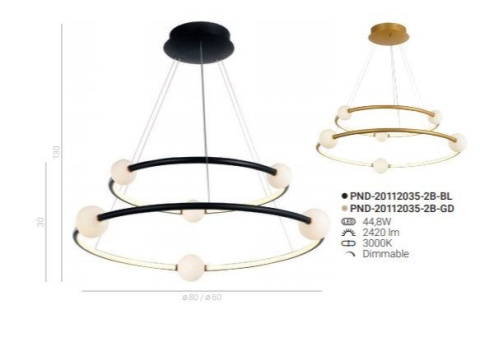 Lampa wisząca Lozanna PND-20112035-2A-GD Italux