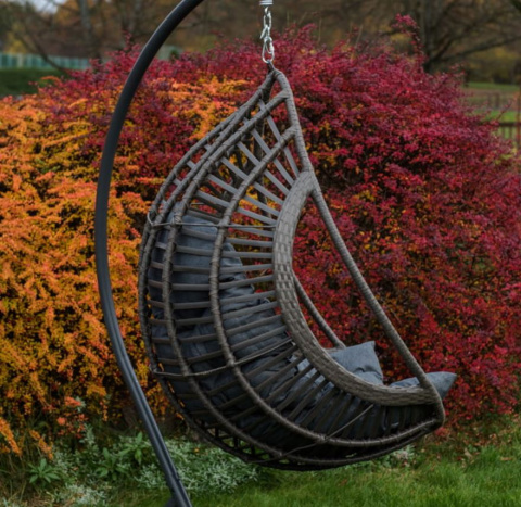 Fotel wiszący kokon kosz bujany szary technorattan